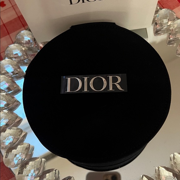 Dior Other - Dior Black Velvet Round Accessory Case with Silver Logo